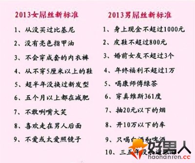 2013年男女“屌丝”标准